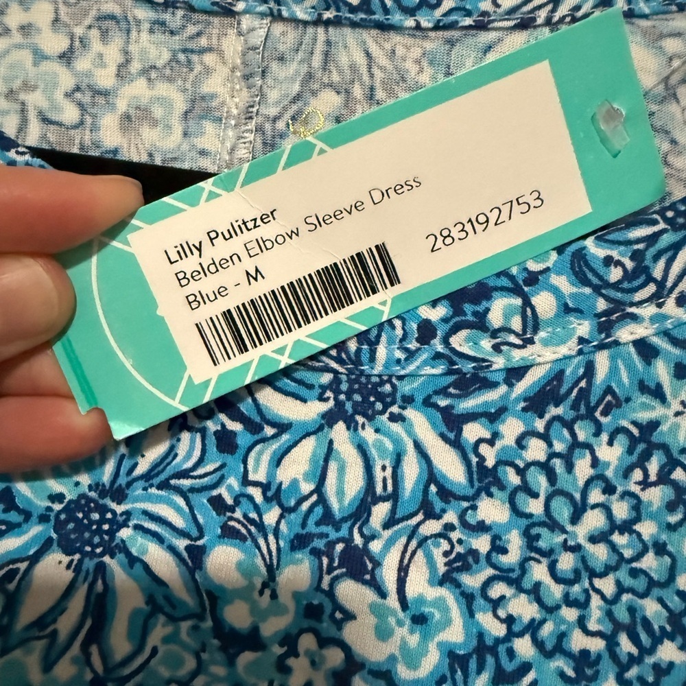 Lilly Pulitzer Belden Blue Floral Elbow Sleeve Shirt Dress Medium Resort Preppy - Picture 8 of 10